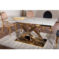 SIGNAL - HERMES Stół 90x160x75h | Biały efekt marmuru | Złoty