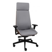 GROSPOL - MOON WOOD Fotel Obrotowy HD Black / Chrome | Mechanizm Synchro Plus SP1 | Podłokietniki 3D | Zagłówek | Drewno Bukowe