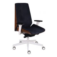 GROSPOL - MOON WOOD Fotel Obrotowy W White / Chrome | Mechanizm Synchro Plus SP1 | Podłokietniki 3D | Fornir Dębowy | Obciążenie do 150 kg