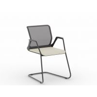 NOWY STYL - YOUTEAM Krzesło konferencyjne FRAME CHAIR CF MESH BLACK GREY | Siatkowe Oparcie i Siedzisko | na płozie | Wersja czarno-szara SG | Podłokietniki