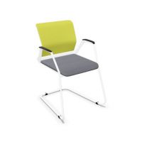 NOWY STYL - YOUTEAM Krzesło konferencyjne FRAME CHAIR CF MESH PEARL WHITE | Siatkowe Oparcie i Tapicerowane Siedzisko | na płozie | Wersja perłowobiała PW | Podłokietniki