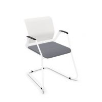 NOWY STYL - YOUTEAM Krzesło konferencyjne FRAME CHAIR CF MESH STB PEARL WHITE | Siatkowe Oparcie i Tapicerowane Siedzisko | na płozie | Wersja perłowobiała PW | Podłokietniki | Sztaplowanie