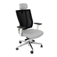 GROSPOL - MAXPRO Fotel Obrotowy WS HD White / Chrom | Mechanizm Synchro Plus SP1 z Regulacją Głębokości | Podłokietniki R7 / R10 | Oparcie Tapicerowane